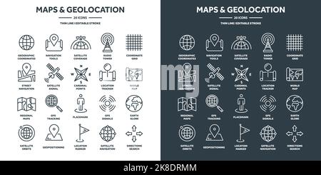 Navigation map and geolocation, GPS positioning. Coordinate grid quadrants, cardinal points, location finder. Travel route and waypoints planning Stock Vector