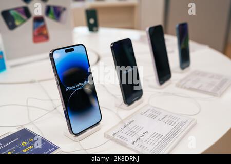 Bangkok, Thailand - October 7, 2022: An iPhone 14 Pro Max in an Apple products shop. Stock Photo