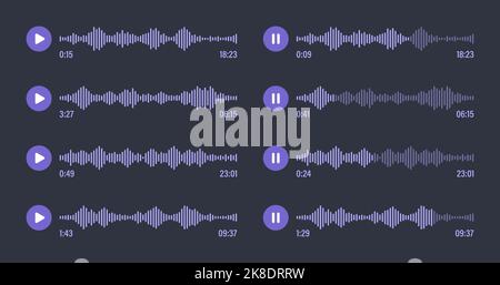 Voice message, social media chat conversation. Messaging app, music player, audio or video editor interface element. Voice assistant, recorder. Sound Stock Vector