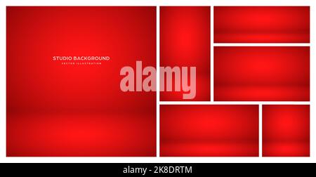 Empty red studio abstract backgrounds with spotlight effect. Product showcase backdrop. Stage lighting. Vector illustration Stock Vector