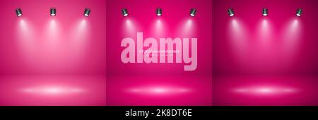 Empty red studio abstract backgrounds with spotlight effect. Product showcase backdrop. Stage lighting. Vector illustration Stock Vector