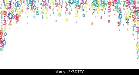 Falling colorful orderly numbers. Math study concept with flying digits. Favorable back to school mathematics banner on white background. Falling numbers vector illustration. Stock Vector