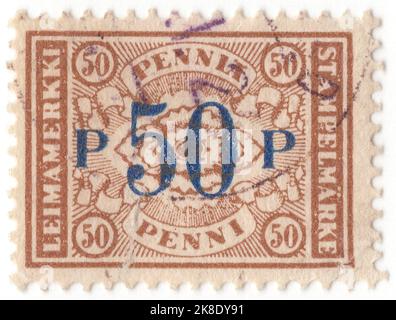 FINLAND - CIRCA 1922: An 50 pennia on 50 pennia brown Postal-fiscal stamp showing 'Sun', inscribed in blue Stock Photo