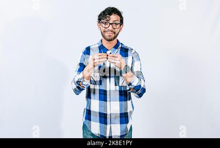 People gesturing MORE in sign language isolated. Gesticulation of MORE in sign language. Deaf and dumb person gesturing MORE in sign language. Stock Photo