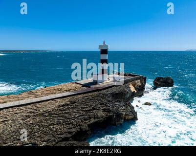 Aerial view, Lighthouse in Colonia de Sant Jordi, Mallorca, Balearic Islands, Spain Stock Photo