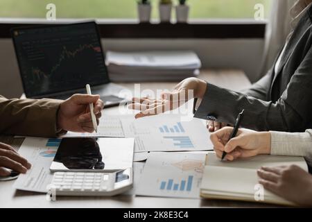 Fund managers team consultation and discuss about analysis Investment stock market Stock Photo