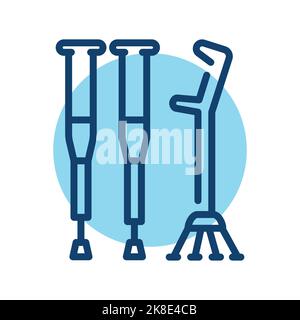 Crutches sign olor line icon. Physiotherapy. Stock Vector