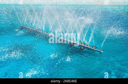 A water fountain sprinkling water in the view Stock Photo