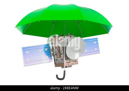 Satellite under umbrella, 3D rendering isolated on white background Stock Photo