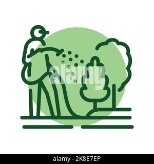 Worker waters trees color line icon. Garden service. Stock Vector