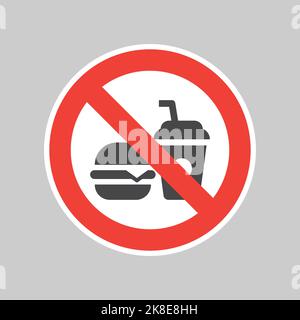 No eating or drinking red prohibition sign. No food vector sticker. Stock Vector