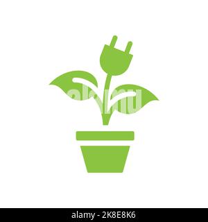 Electric plug and plant in a pot vector icon. Clean, natural energy filled symbol. Stock Vector