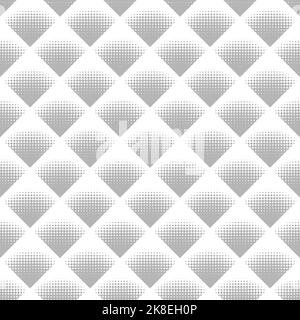Halftone quarter of circle elements in rhombus Vector Seamless Black and White Stippling Halftone Gradient Rhombus Pattern. Abstract Geometric Backgro Stock Vector