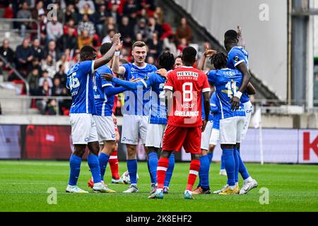 Genk's Bryan Heynen celebrates after scoring during a soccer match between Royal Antwerp FC and KRC Genk, Sunday 23 October 2022 in Antwerp, on day 14 of the 2022-2023 'Jupiler Pro League' first division of the Belgian championship. BELGA PHOTO TOM GOYVAERTS Stock Photo