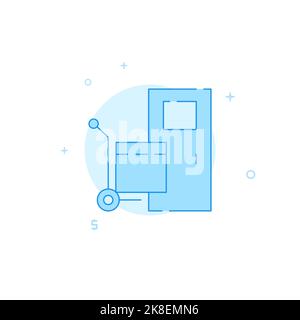 Delivery to the door vector icon. Flat illustration. Filled line style. Blue monochrome design. Editable stroke. Adjust line weight. Stock Vector