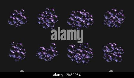 Realistic soap bubbles with rainbow reflections, colorful iridescent shampoo foam Stock Vector