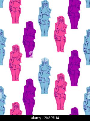 Woman doing smartphone selfie, continuous line vector, seamless pattern Stock Vector