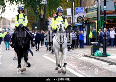 Mounted police on patrol ahead of the Premier League match at the Gtech ...