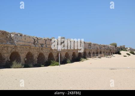 Hadrianic Aqueduct of Caesarea - Beit Hanania, Israel Stock Photo