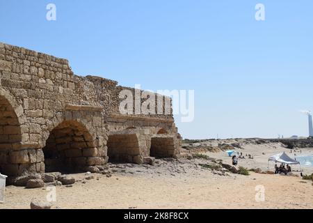 Hadrianic Aqueduct of Caesarea - Beit Hanania, Israel Stock Photo