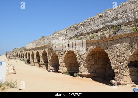 Hadrianic Aqueduct of Caesarea - Beit Hanania, Israel Stock Photo