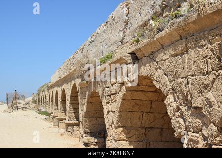 Hadrianic Aqueduct of Caesarea - Beit Hanania, Israel Stock Photo