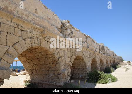 Hadrianic Aqueduct of Caesarea - Beit Hanania, Israel Stock Photo