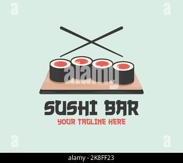 Concept design of the invitation sushi bar restaurant. Corporate style Sushi restaurant logo design. Template for sushi restaurant, cafe, delivery. Stock Vector