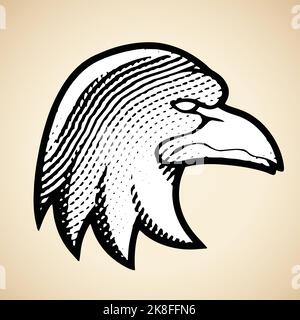Illustration of Scratchboard Engraved Eagle with White Fill isolated on a Beige Background Stock Vector