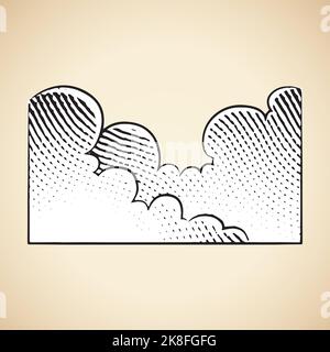 Scratchboard Engraving of Clouds with White Fill isolated on a White Background Stock Vector