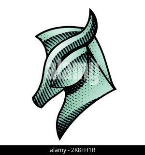 Illustration of Scratchboard Engraved Horse Profile with Green Fill isolated on a White Background Stock Vector
