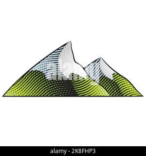 Illustration of Scratchboard Engraved Illustration of Mountains with ...