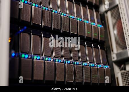 Computer hard drives in modern server room Stock Photo