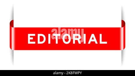 Red color inserted label banner with word editorial on white background Stock Vector