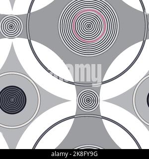 Seamless geometric in black and white abstract modern pattern created from intersecting circles.Retro shape design endless repeated texture for textil Stock Photo