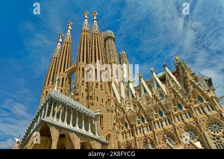 The south face of the Sagrada Familia, Basílica de la Sagrada Familia designed by Antoni Gaudi in Barcelona Spain. Stock Photo