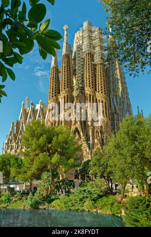 The north face of the Sagrada Familia, Basílica de la Sagrada Familia designed by Antoni Gaudi in Barcelona Spain. Stock Photo