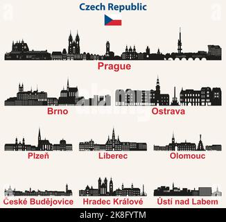 Czech Republic cities skylines silhouettes vector set Stock Vector