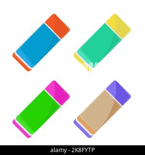 Set of Colored Eraser Icons Isolated on White Background Stock Vector