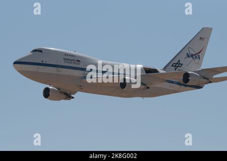 SOFIA, Stratospheric Observatory for Infrared Astronomy, Boeing 747-SP with registration N747NA shown flying. Stock Photo