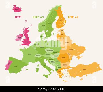 Europe time zones vector map Stock Vector