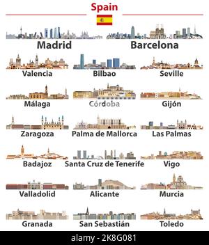 Spain cities skylines vector illustrations set Stock Vector