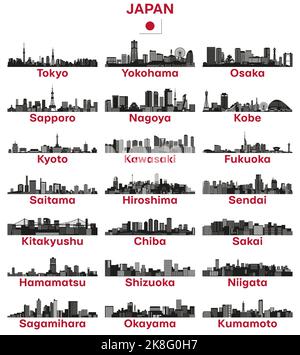 Japan cities skylines silhouettes vector set Stock Vector