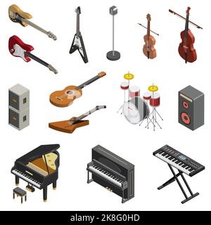 Musical instruments. Vector isometric illustrations set Stock Vector