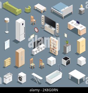 Isometric furniture icons vector set Stock Vector