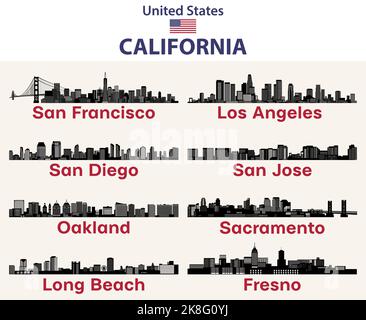 California cities skylines silhouettes vector set Stock Vector