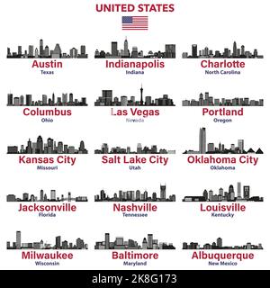 United States cities skylines silhouettes vector illustrations set Stock Vector