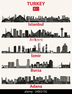 Turkey cities skylines silhouettes vector set Stock Vector