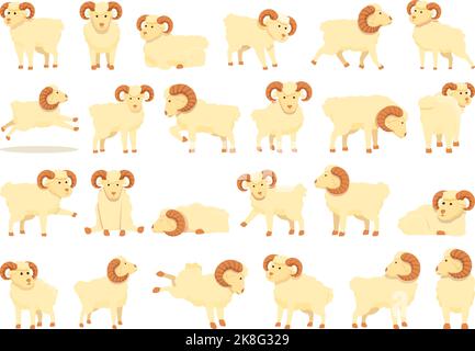 Ram icons set cartoon vector. Goat mascot. Angry head Stock Vector
