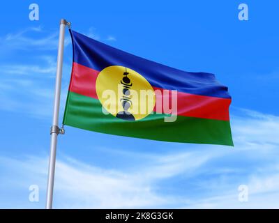 Beautiful New Caledonia flag waving in the wind with sky background - 3D illustration - 3D render Stock Photo